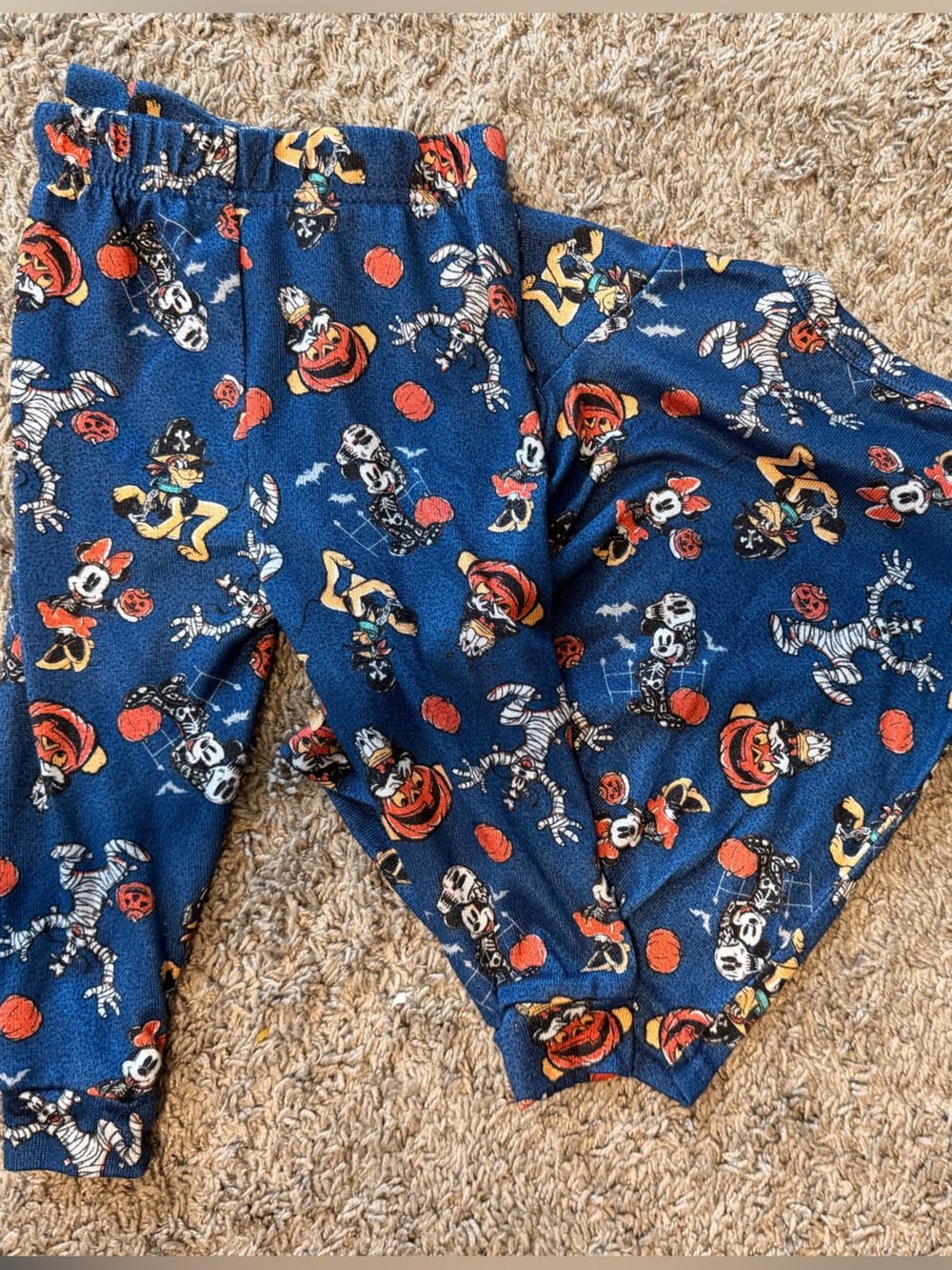 Disney Navy Blue Halloween Character Pajama Set with Orange Accents